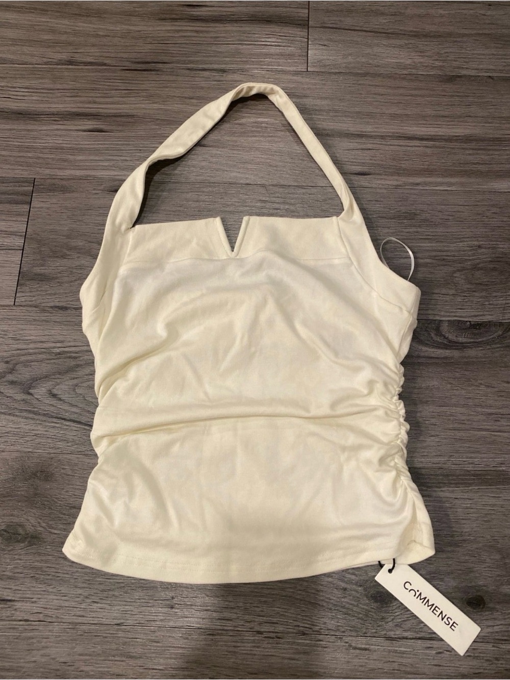 Commense Cream Halter Ruched Camisole